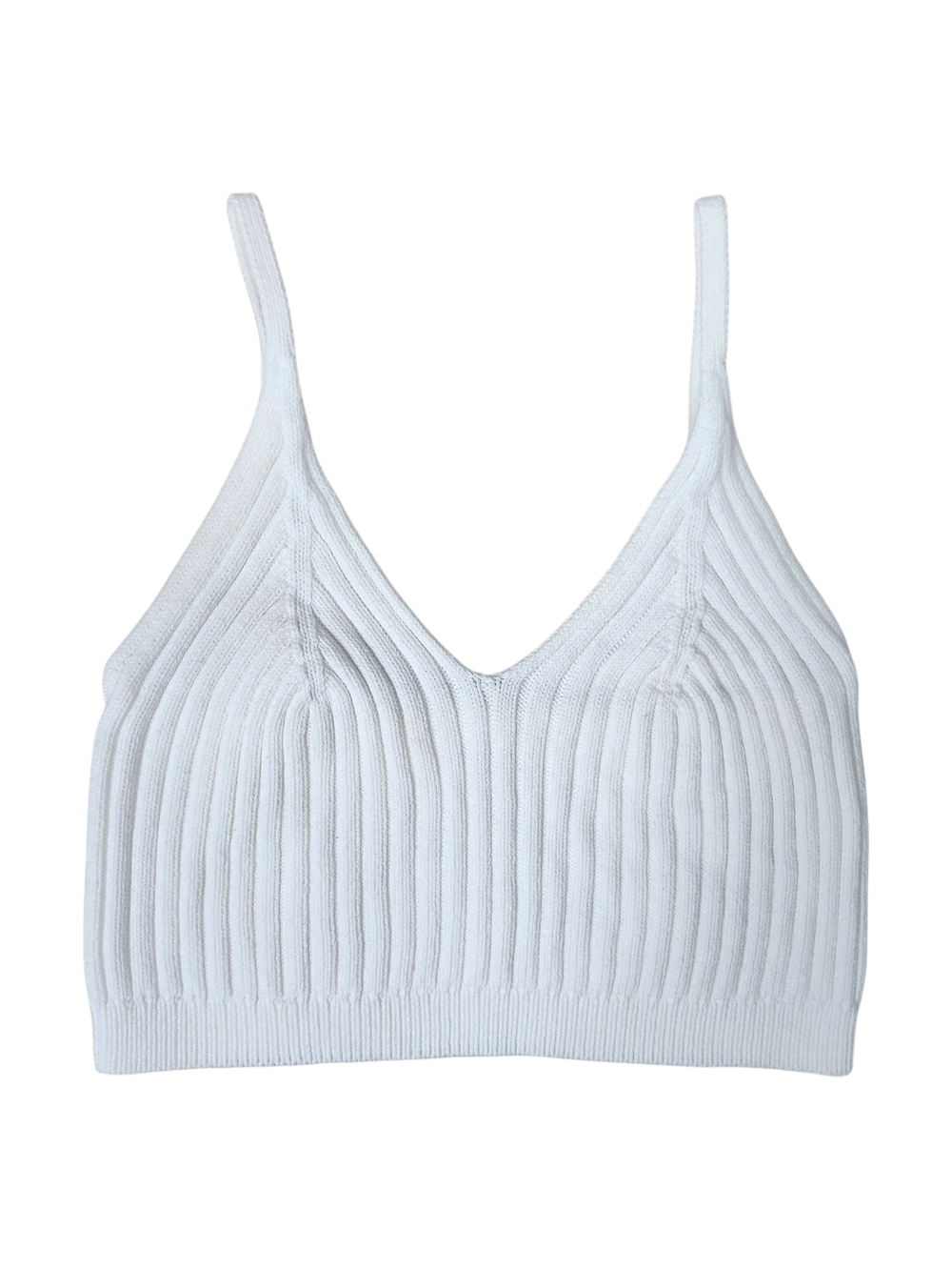 Free People White Ribbed Knit Bralette V-Neck Crop Top